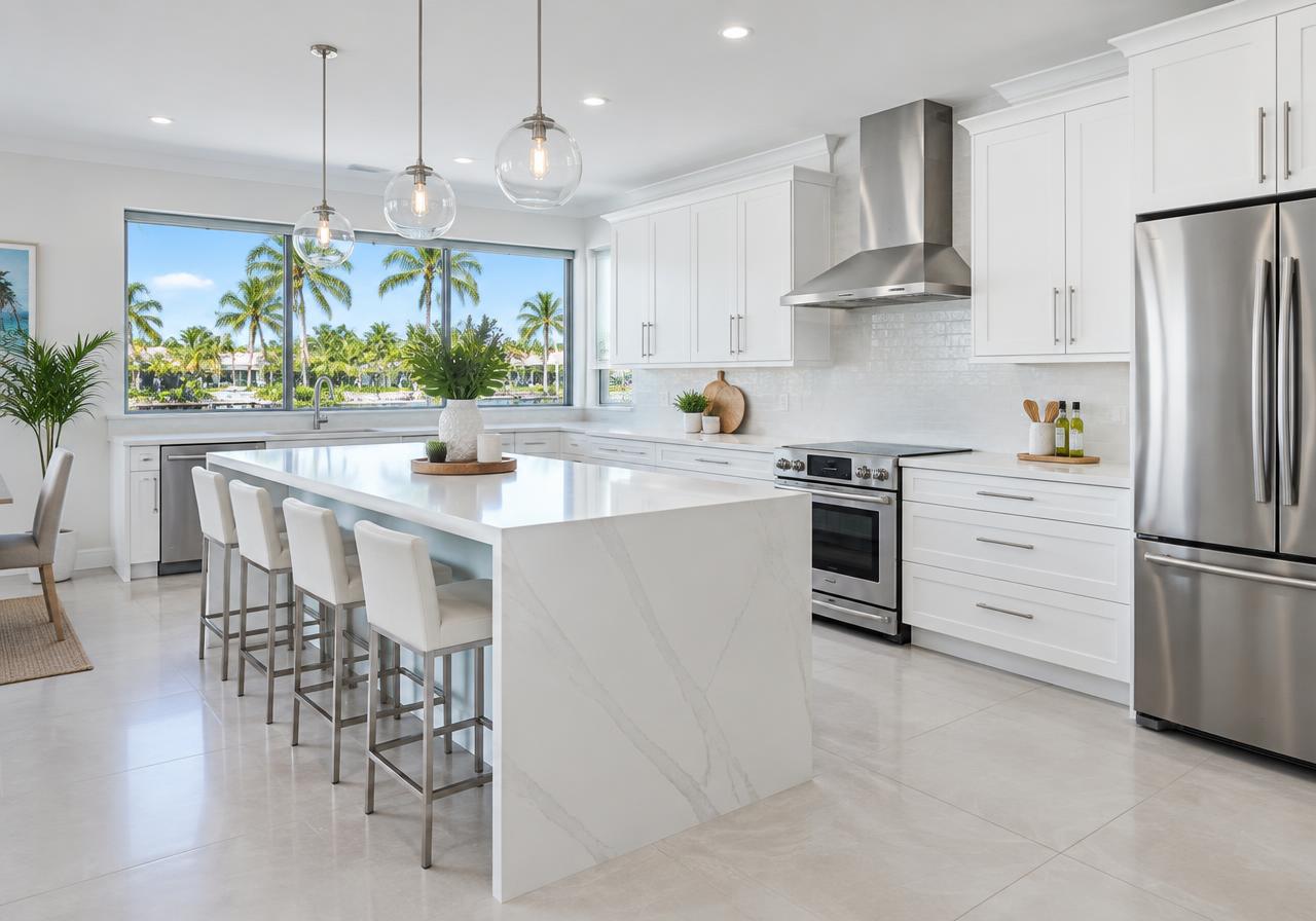 Bright Weston kitchen with large-format light porcelain tile
